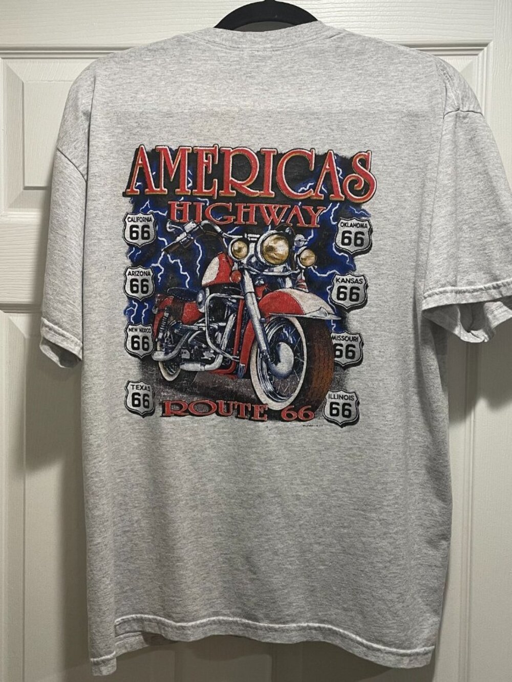 Route 66 America's Highway T-Shirt Men's Size L Gray Graphic Retro Summer Tee